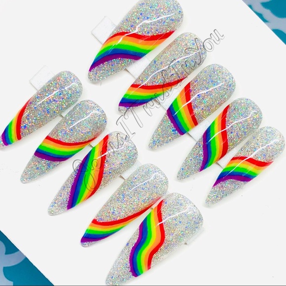 RAINBOW 🌈- LONG STILETTO PRESS ON NAILS - Picture 3 of 12